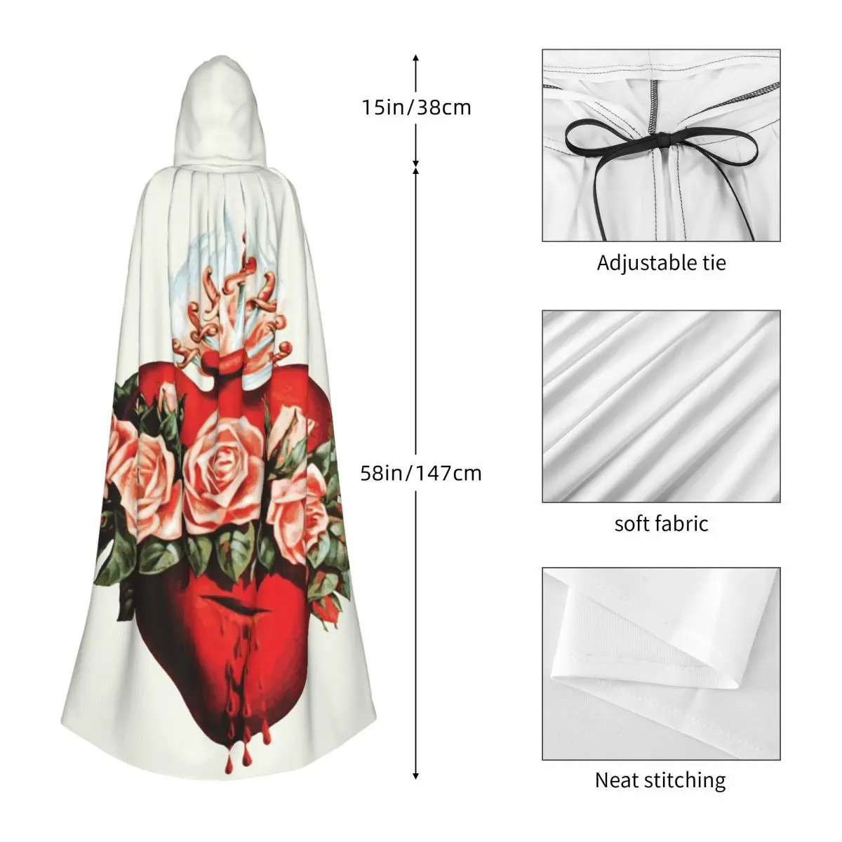 เสื้อคลุมยาวมีฮู้ดลายพระแม่มารี พระหฤทัยบริสุทธิ์ ชุดคอสเพลย์แม่มดยุคกลาง ผ้าคลุมฮาโลวีน แวมไพร์ สำหรับผู้ใหญ่ ทุกเพศ