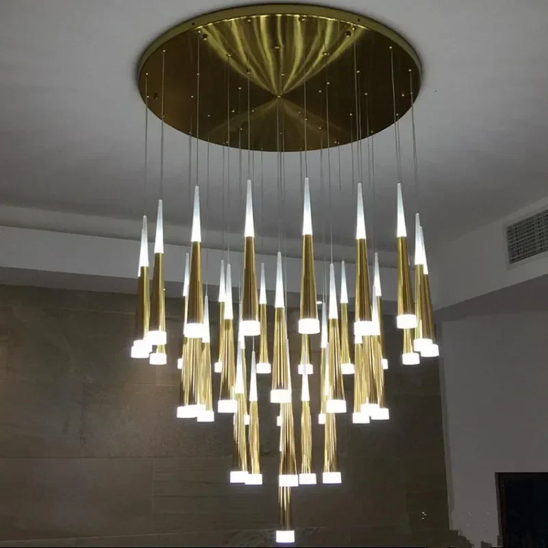 

Home Square/Round Base Aluminum Taper Chandelier Light Dining Room Kitchen Mission Gold Silver Body LED Cone Lamp