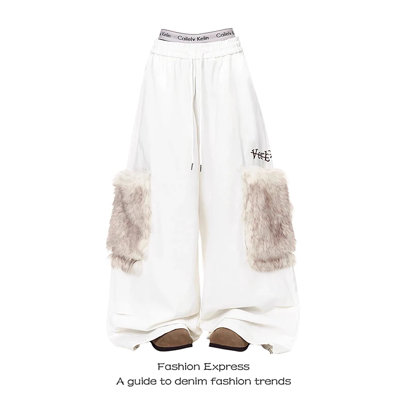 

YIBASHU American Retro Y2K Letter Printed Sports Pants Women Autumn Winter High Street Hip-hop Loose Casual White Wide Leg Pants