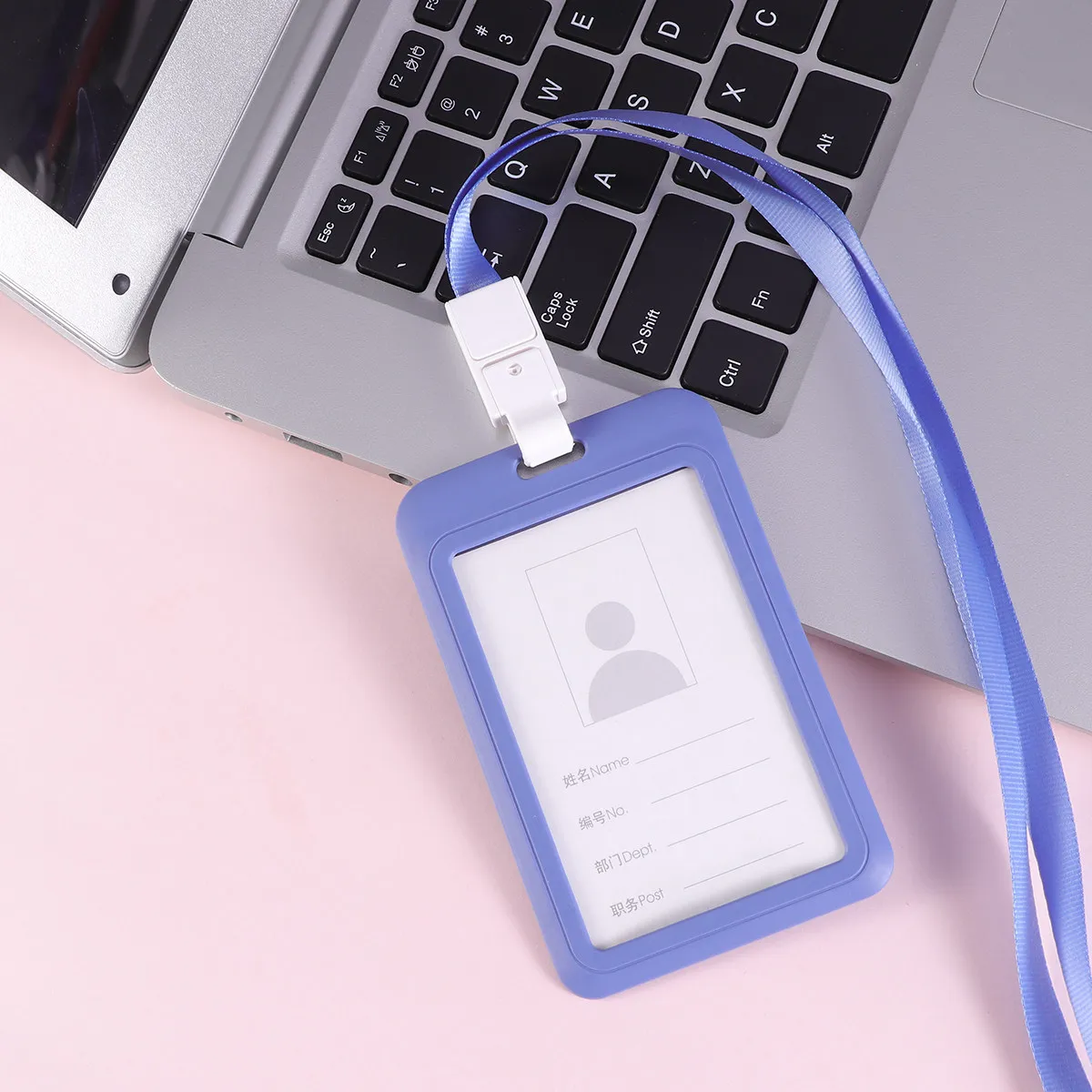 Premium Grayish Blue Badge Lanyard Clear Window Easy Insertion Business Id Card Protection Accessory Lanyard Badge Holder Case