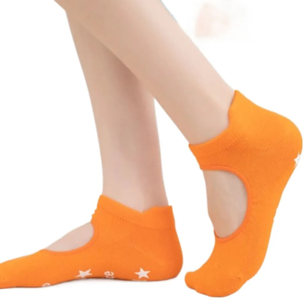 1 par de calcetines de Pilates de silicona para interiores, calcetines de Yoga antideslizantes y transpirables con espalda descubierta, calcetines elásticos de algodón con agarre para mujer