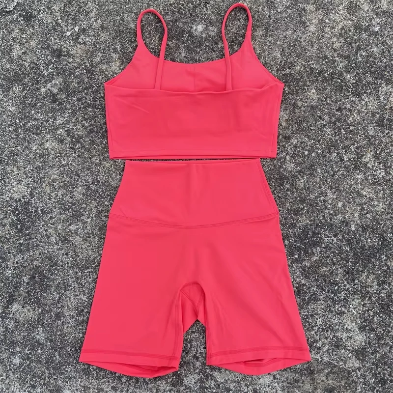 Solid Color gym bike Yoga Set short Legging +cross sport bra Tracksuit Athletic Women Gym Suit Comprehensive Training Jogging image 3