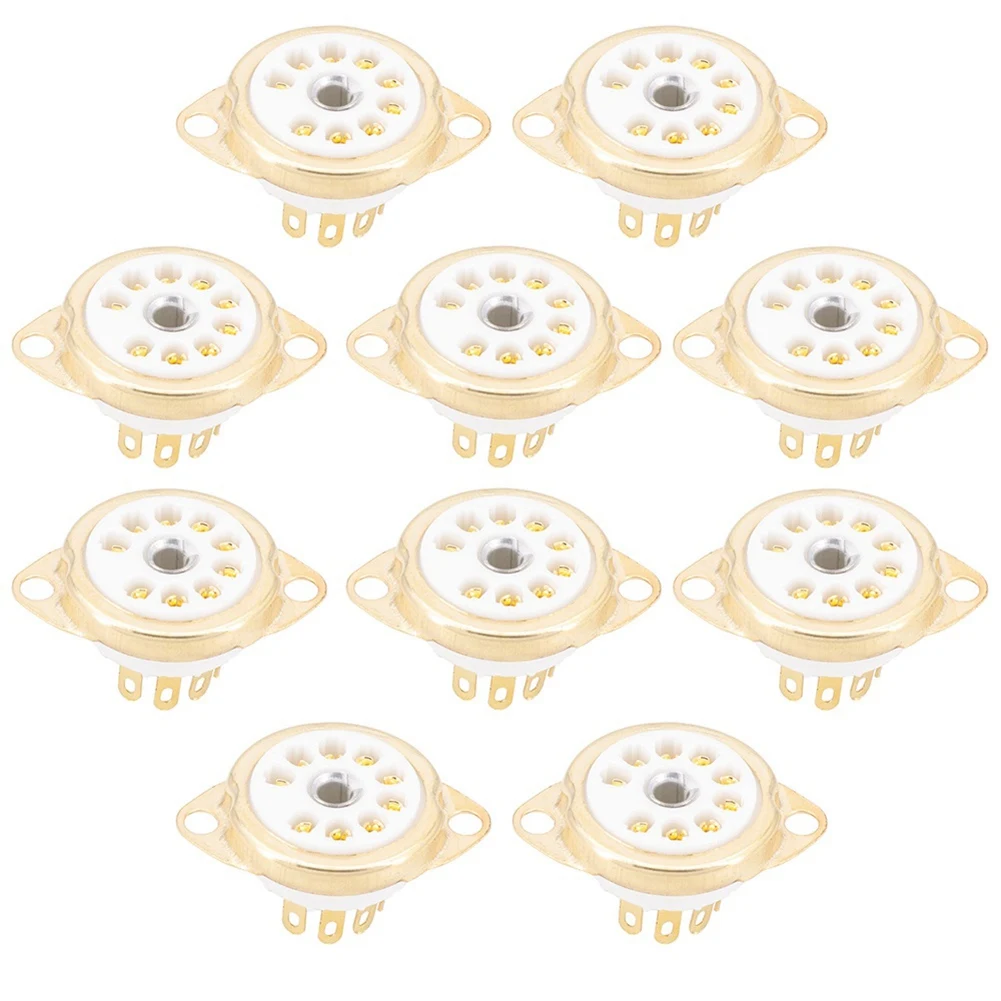 ABIU 10PCS Ceramic B9A Gold-Plated 9Pin Vacuum Tube Socket Panel Chassis Mount for ECC81 ECC82 ECC83 EL84 6922 Vacuum Tube