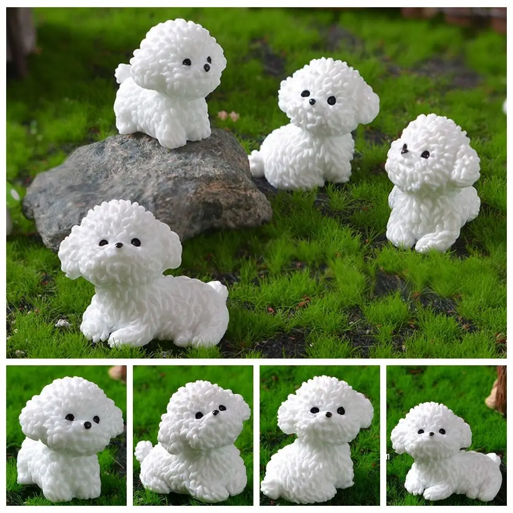 Dog Figurines Waterproof Cute White Dog Statue Cartoon Realistic Resin Dog Statue Resin Handmade Cartoon Dog Ornaments Garden