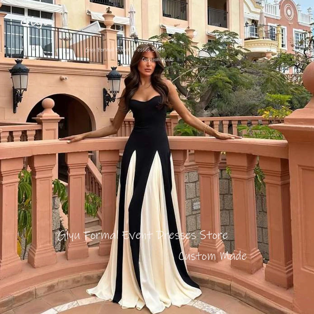 

Giyu black Long Evening Dresses Saudi Arabic Dubai Women Outfit Sweetheart Stretch Satin Prom Gowns Formal Occasion Party Dress