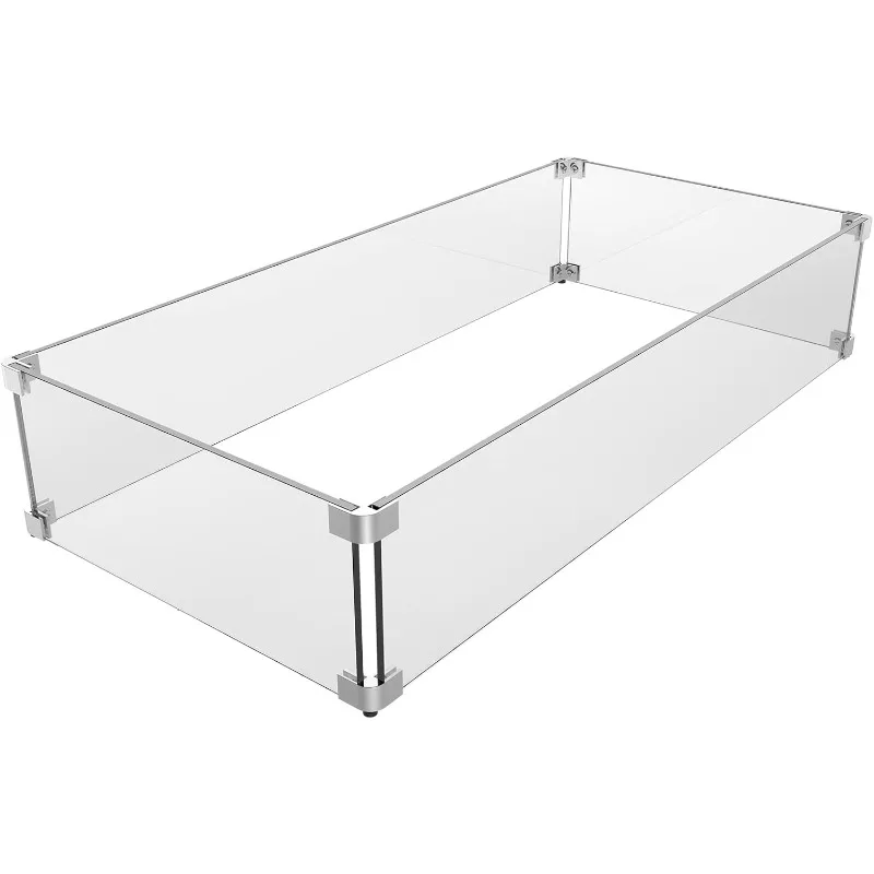 

Fire Pit Glass Wind Guard , Thick Rectangular Heat-Resistant Tempered with Hard Aluminum Corner Bracket and Feet