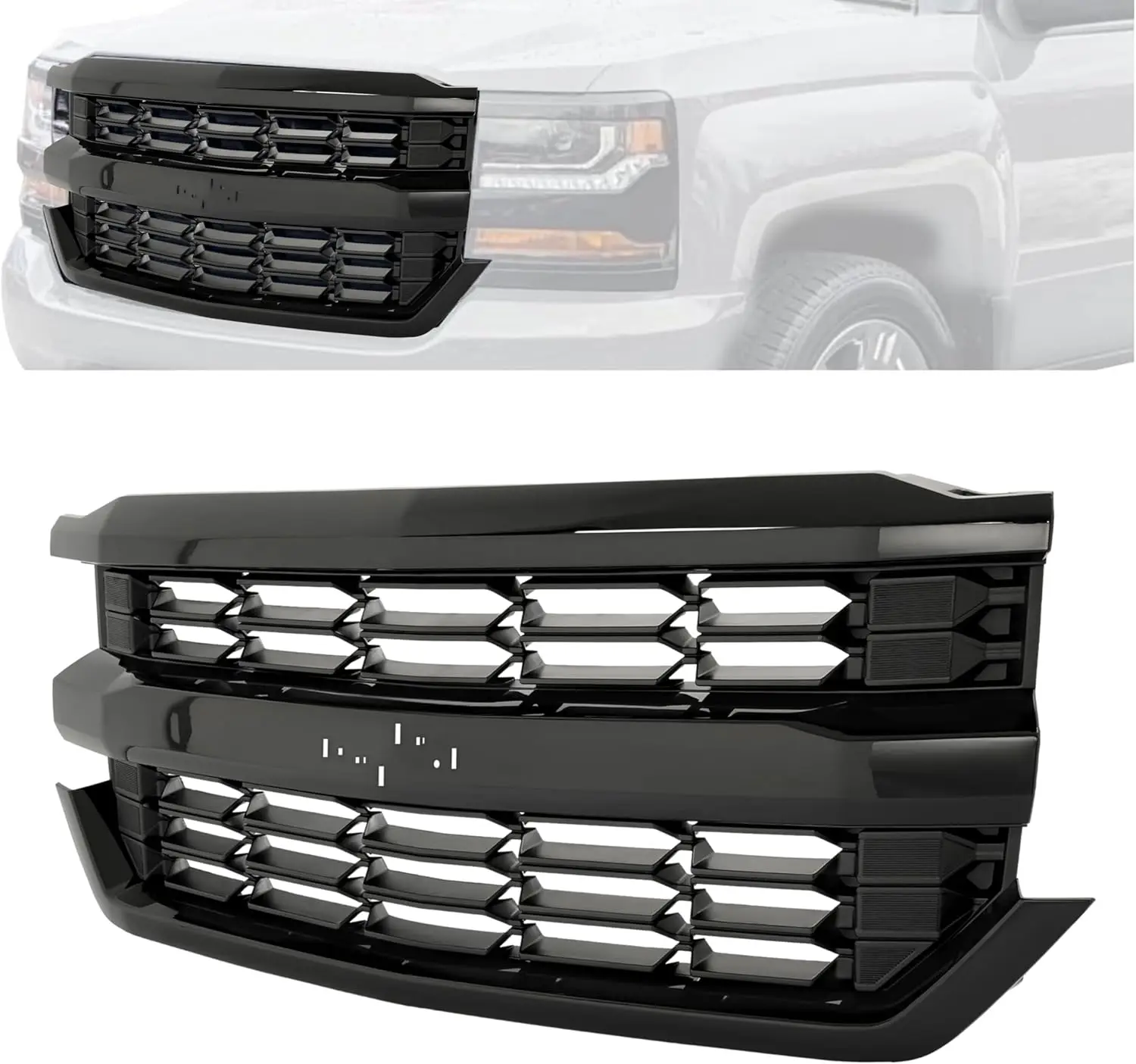 

Автомобильные детали, серебристая, черная сетчатая передняя решетка для Chevrolet Silverado 1500 2014 2015 2016 2017 2018