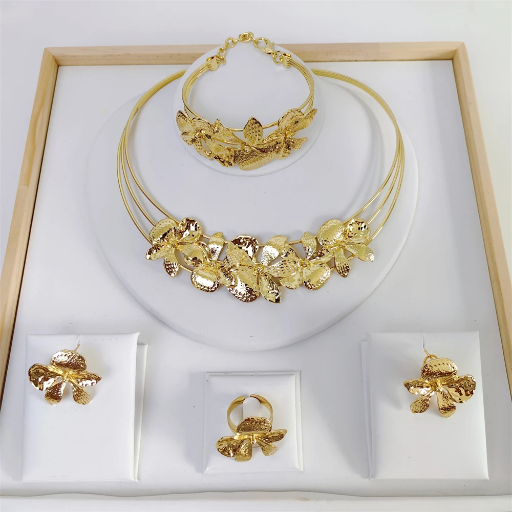 

Элегантный комплект ювелирных изделий из Эфиопии, бразильское ожерелье в форме цветка, серьги, роскошный браслет и кольцо для вечеринки в Дубае, подарок на день матери