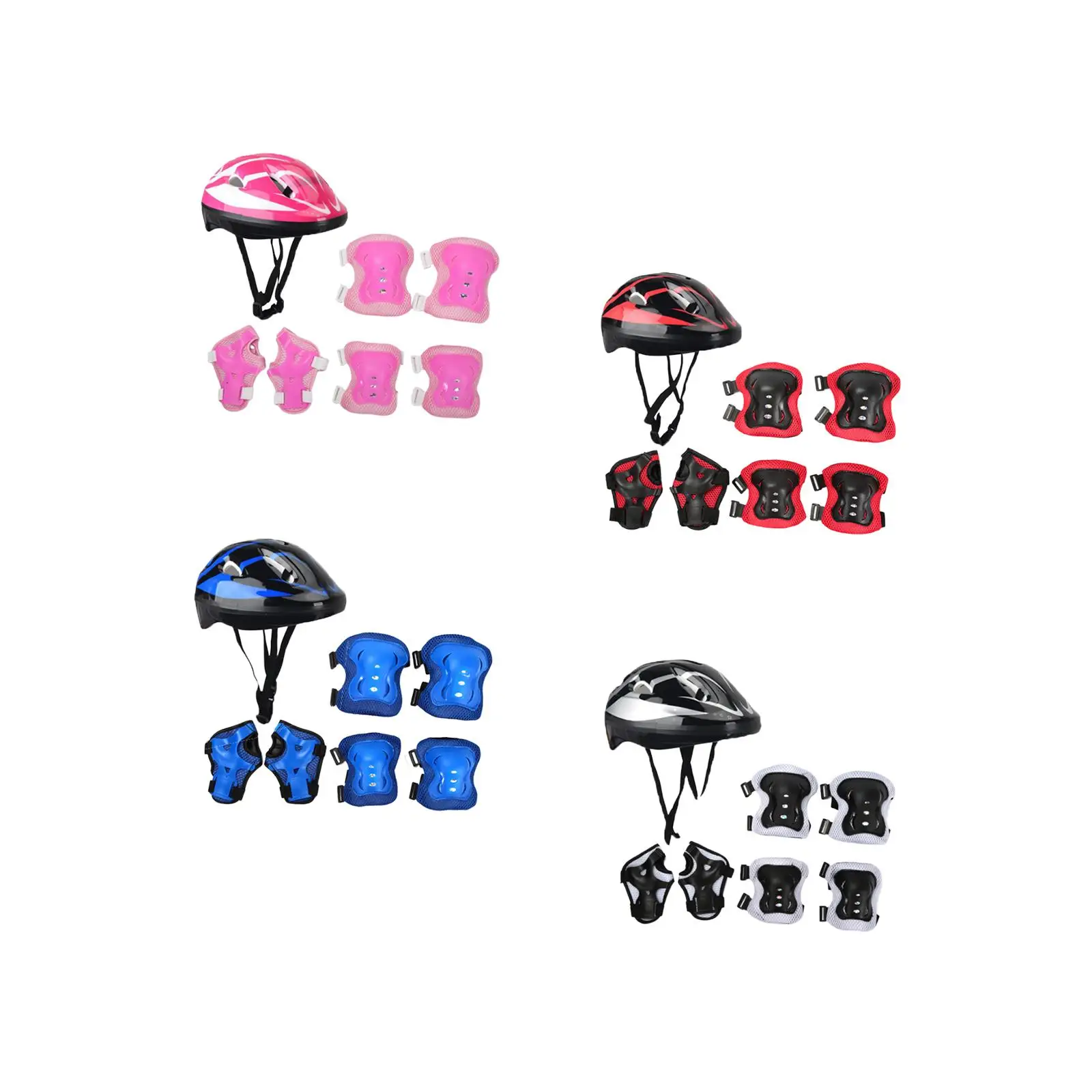 7Pcs/Set Kids Bicycle Helmet Roller Skating Helmet Knee Elbow Wrist Guard Pad Teens Skateboard Helmet for Rollerblading