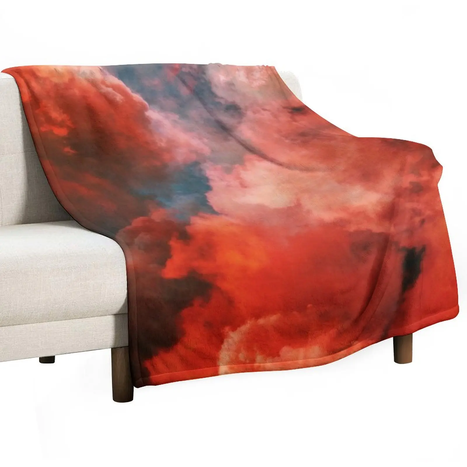 Red Sky At Night - Smoky, Cloudy, Red Abstract Throw Blanket Luxury Designer Bed linens Blankets