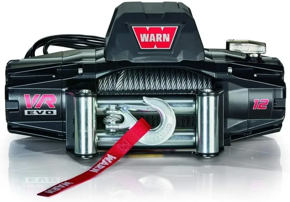 WARN-Treuil électrique 103254 VR EVO 12, 12V DC, avec câble en acier, diamètre 3/8 pouces x 85 'de long, 6 soudures (12,000 lb) tirant