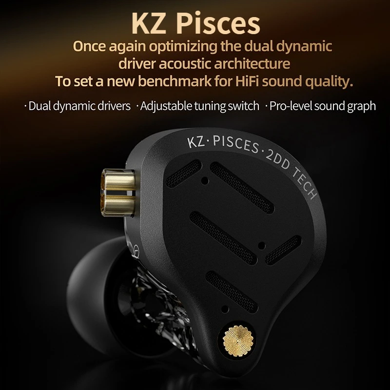 

Наушники kz Pisces 2DD с динамическим драйвером, регулируемые внутриканальные наушники HIFI, проводные игровые наушники с кабелем 2PIN, 3.5 мм, Type-C