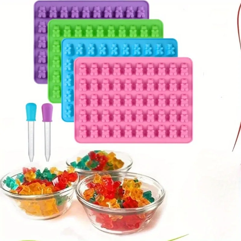 Mini-Silikon-Gummibärchen- und Schokoladenformen, 3D-Snack-Süßigkeitsformen mit flüssigem Tropfer, faltbare Aufbewahrung für DIY-Backen, Kuchendekoration
