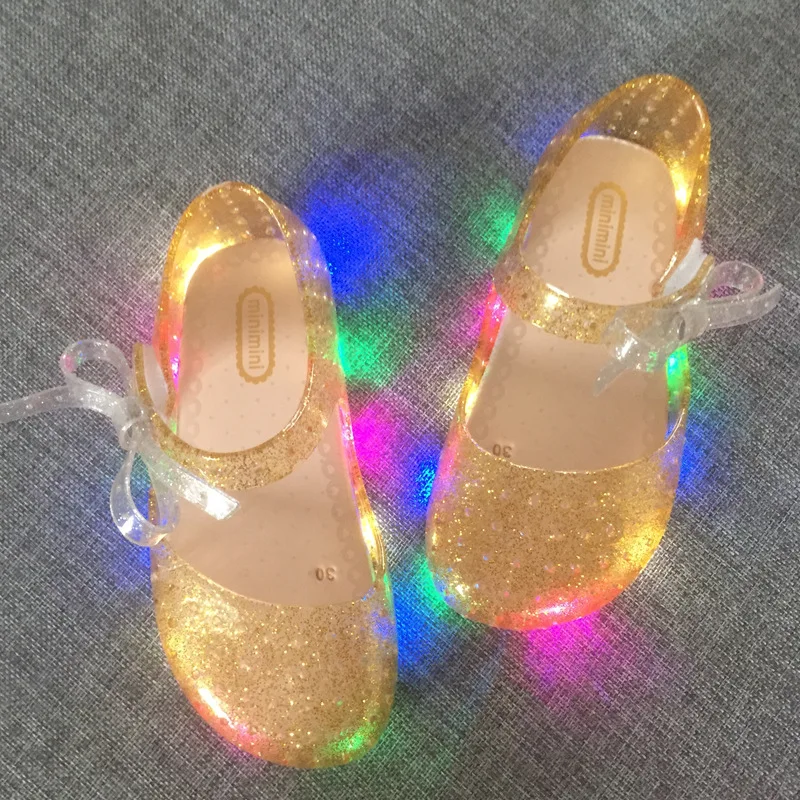 New LED light flashing bow buttress cool slippers fish head mouth head jelly girl fragrant princess sandals