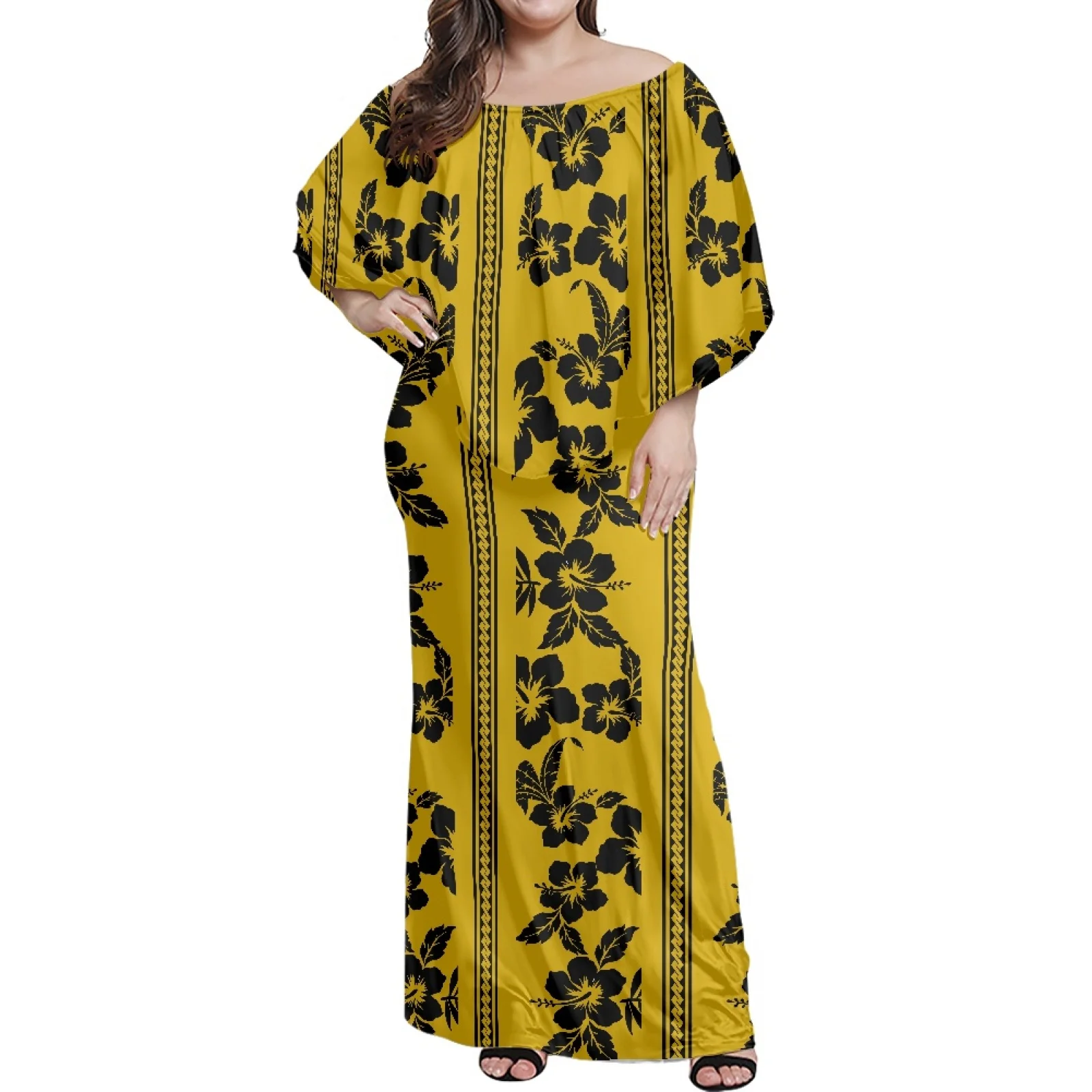 Factory Outlet Polynesian Samoan Tattoo Designs Gold Print Female Strapless Dress Lady Tight Dress Fashion Streetwear