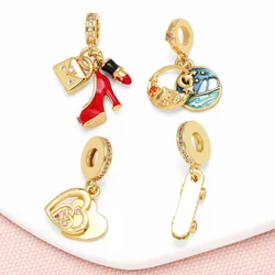 OCESRIO White Crystal Heart Pendant for Necklaces Copper Gold Plated Skateboard Enamel Makeup Jewelry Making Component pdtb751