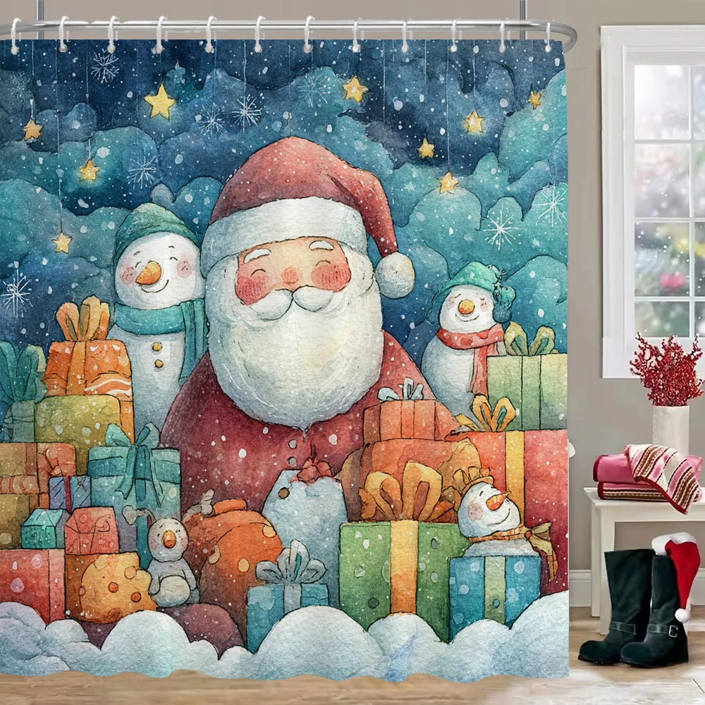 

Merry Christmas Snowman Print Bathing Curtain Bathroom Shower Curtain With 12 Hooks bathroom home decor and accessories