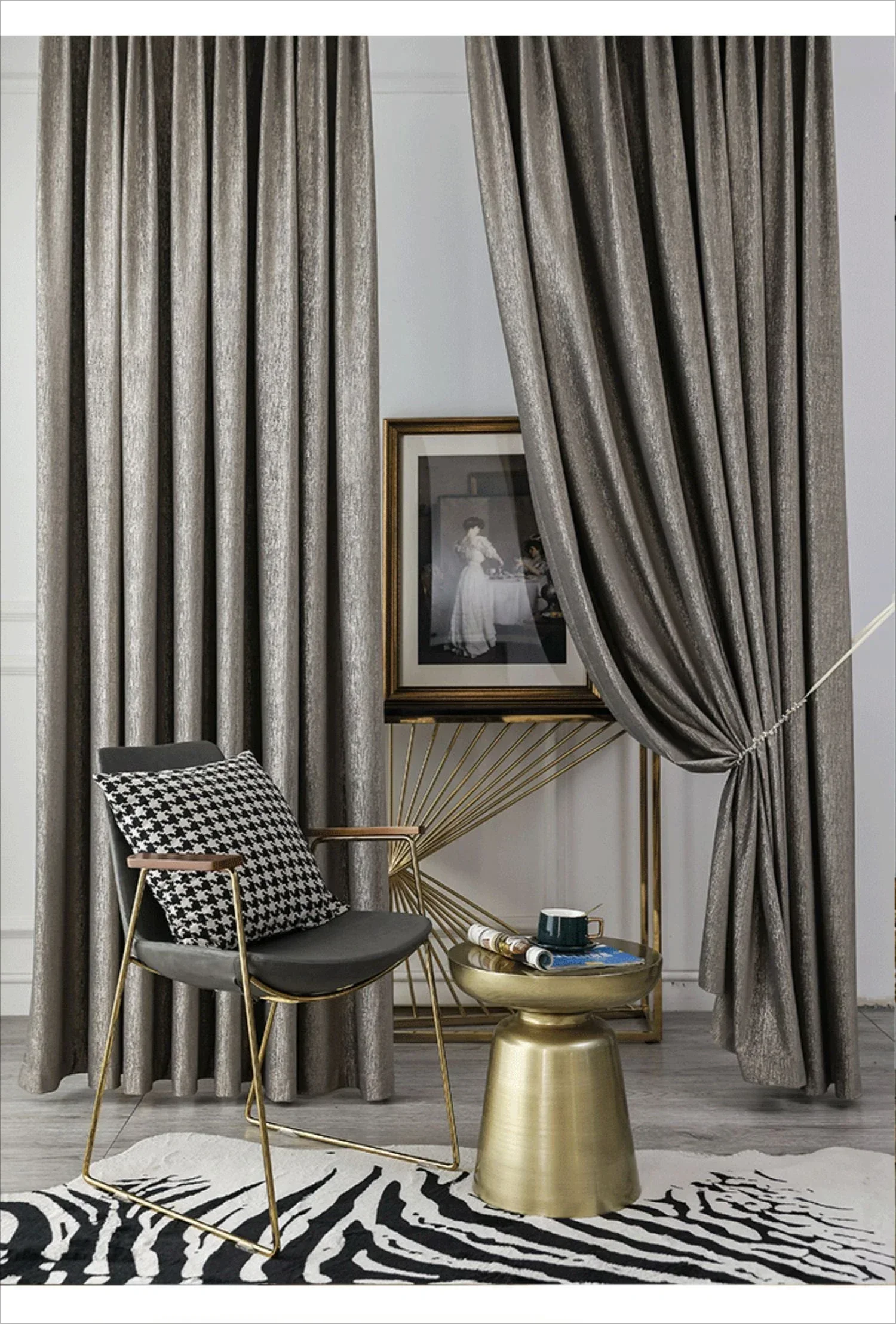 Light Luxury Curtain Texture Velvet Bronzing Foil Gold Series Dining Living Room Modern Fashion Decor Custom Cloth Blackout