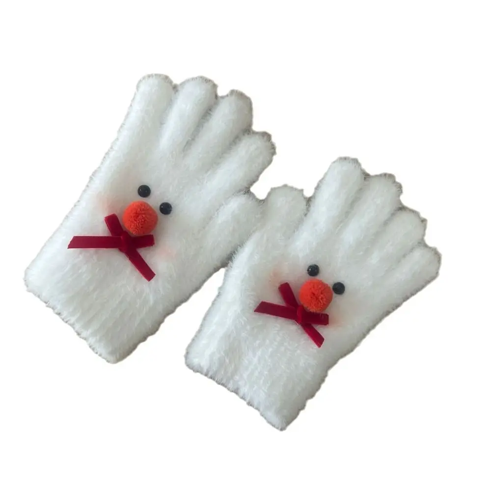 Riding Sweet Snowman Plush Gloves Touchscreen Warm Five-finger Mittens Knitted Thicken Cycling Gloves Outdoor