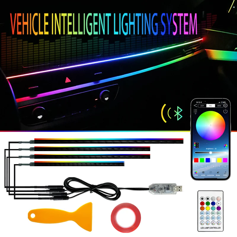 

Универсальный USB автомобильный атмосферный светильник, светодиодная лента RGB, автомобильный светильник, звуковая активация, синхронизация музыки для автомобилей, внедорожников, грузовиков