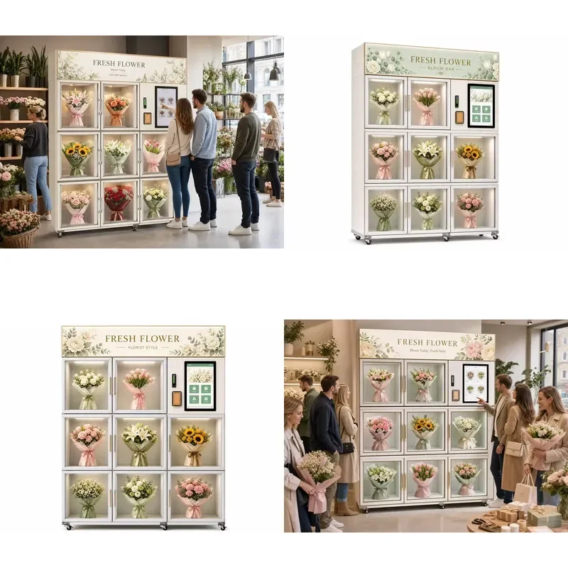 Automatic Flower Vending Machine 24/7 Self Service Fresh Flower Bouquet Kiosk Refrigerated with LED Display Cash Payment