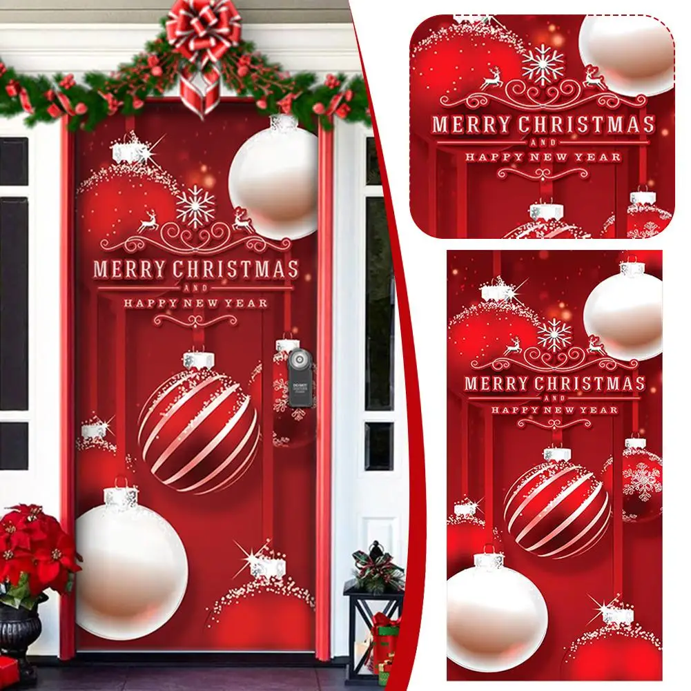 Christmas Door Cover Xmas Outdoor Porch Decor Christmas Supplies Front Decoration Door Xmas Door Tapestry Q5g2