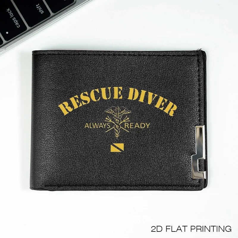 RESCUE DIVER ALWAYS READY MEN'S SLIM WALLET BLACK PU LEATHER LIGHTWEIGHT DURABLE BUSINESS STYLE EVERYDAY USE