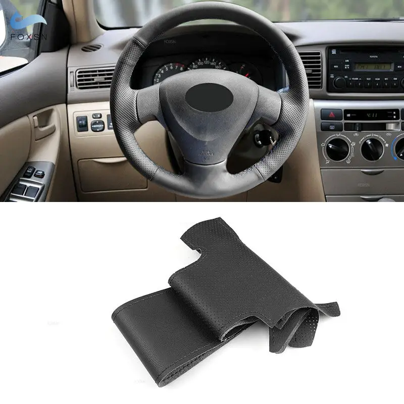 For Toyota Corolla 2006-2010 Matrix 2009 Auris 2007-2009 Hand Stitched Perforated Leather Car Steering Wheel Cover Trim Black