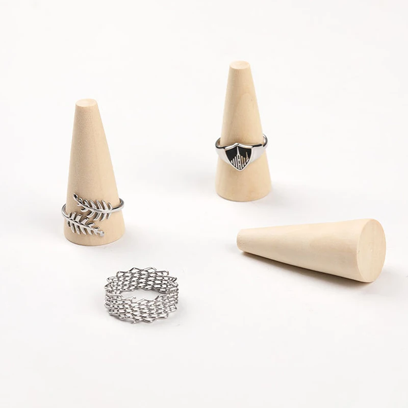 10pcs Wooden Cone Creative Ring Holder Jewelry Display Stand Earring Ring Holder Organizer Jewelry Storage Supplies