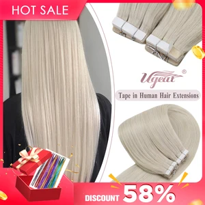 شريط Ugeat على ملحقات شعر الإنسان حقيقي طبيعي برازيلي ريمي شعر سلس مستقيم لحمة للنساء Balayage 20p / 40p أعلى 6 مبيعات لشعر الإنسان في باراغواي - رقم 6