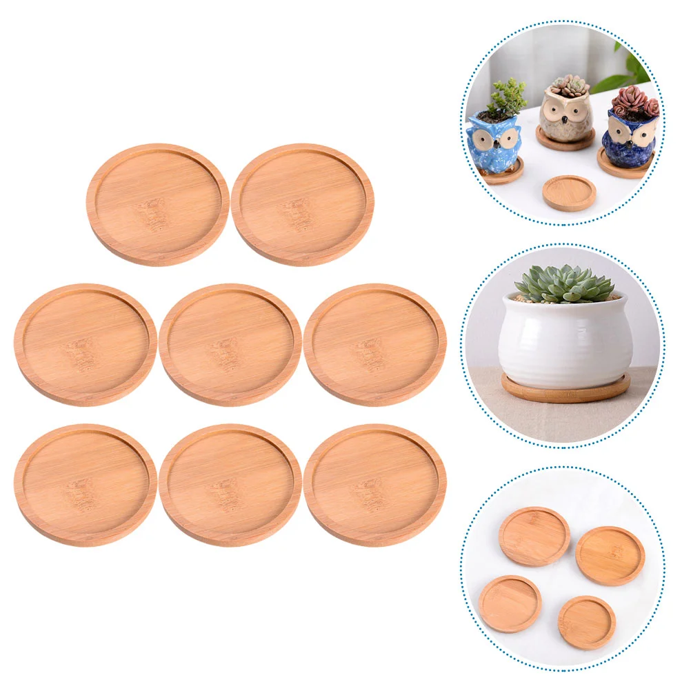 8 Pcs Anti Leak Bamboo Plant Trays for Indoor Succulents Flowerpot Saucers Round Pot Holders Gardening Drainage Tray Multi