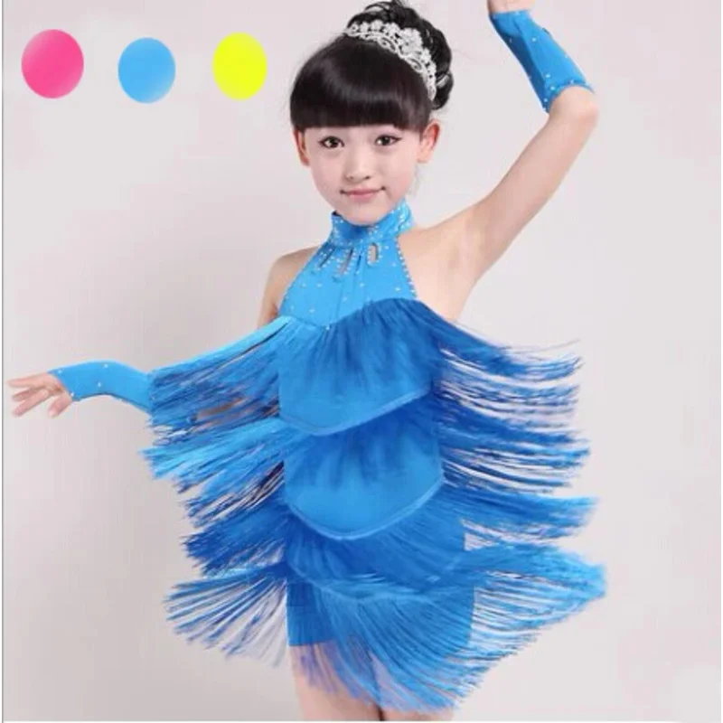 New 110cm-170cm Children Kids Fringe ballroom Samba dress Tango Dresses Dance For Girls