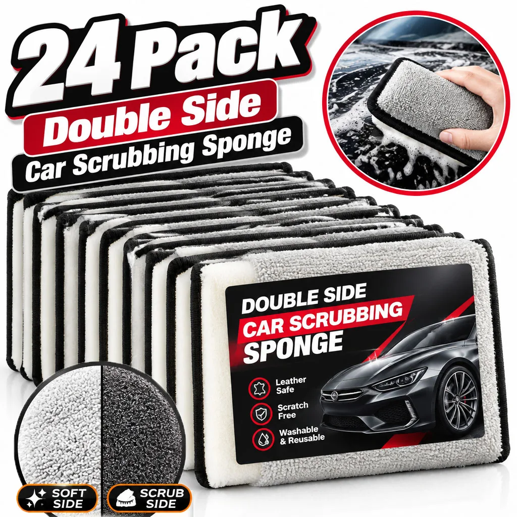 24PCS Auto Detailing Tools Soft Double Side Microfiber Scrubbing Sponge Car Leather Cleaning Microfiber Towel Wax Sponge