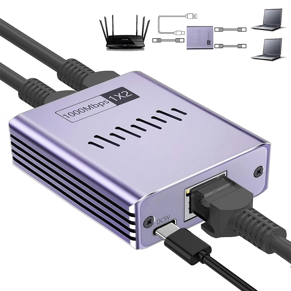 

Gigabit Ethernet Splitter 1 To 2/3/4 Network RJ45 Splitter 1000Mbps Network Connector with Type-c Power Cable for Cat6/7/8 Cable