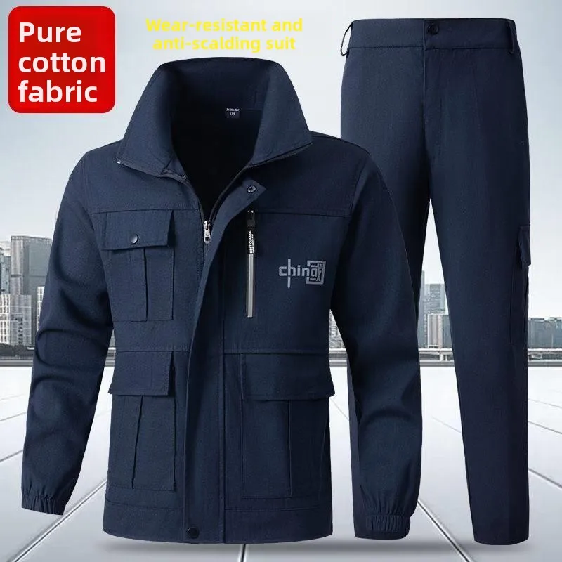 

Thiened Pure Cotton Work orm Set for Men And Women Anti-Heat Welding Wear Resistant Labor Protection Workwear