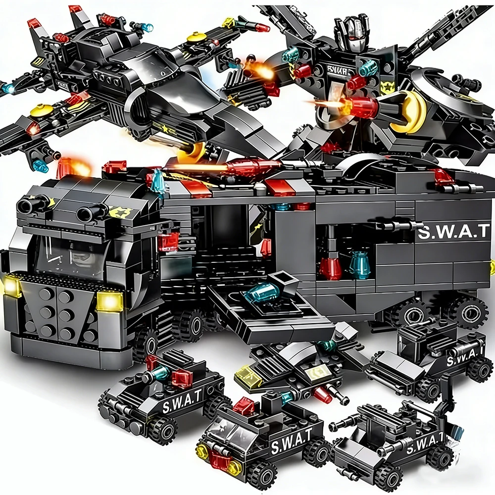 

building block SWAT car robot car building block children's educational toys boys birthday gifts Christmas Halloween
