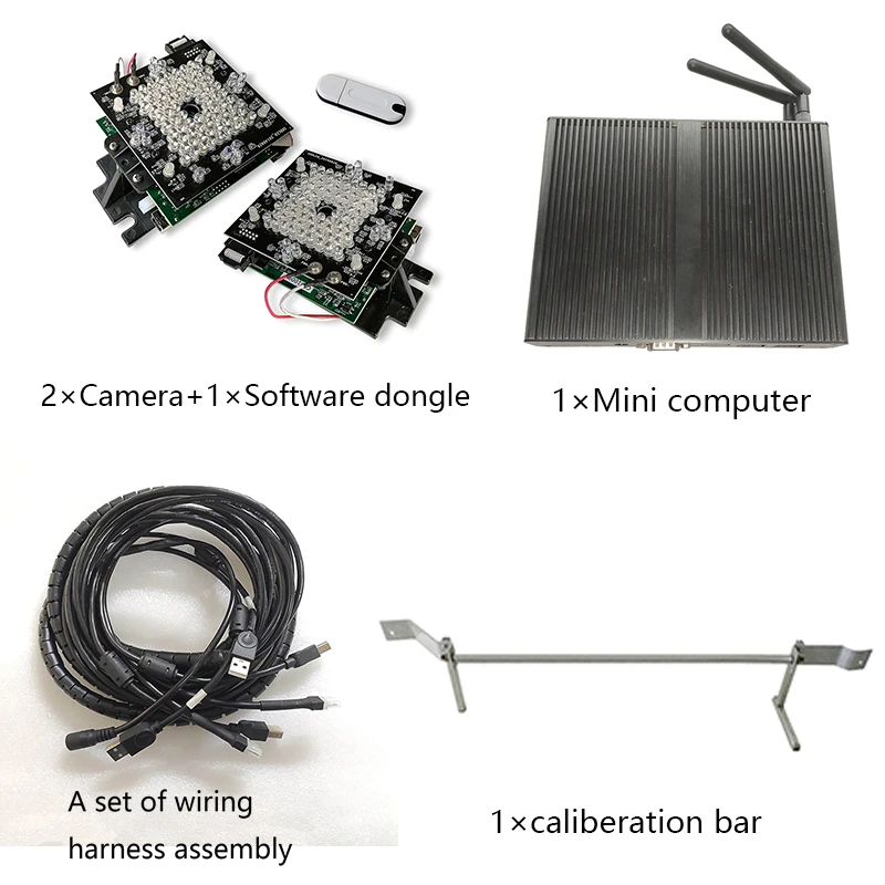 3D camera wheel alignment camera assembly with software dongle and cable computer caliberation bar