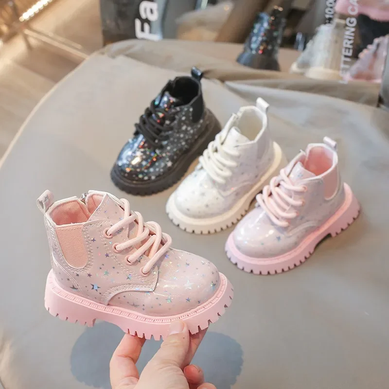 New 2024 Autumn Baby Boots Toddler Fashion Ankle Boots Kids Shoes Girls Short Boots Children Soft Non-slip Casual Lace Up Boot