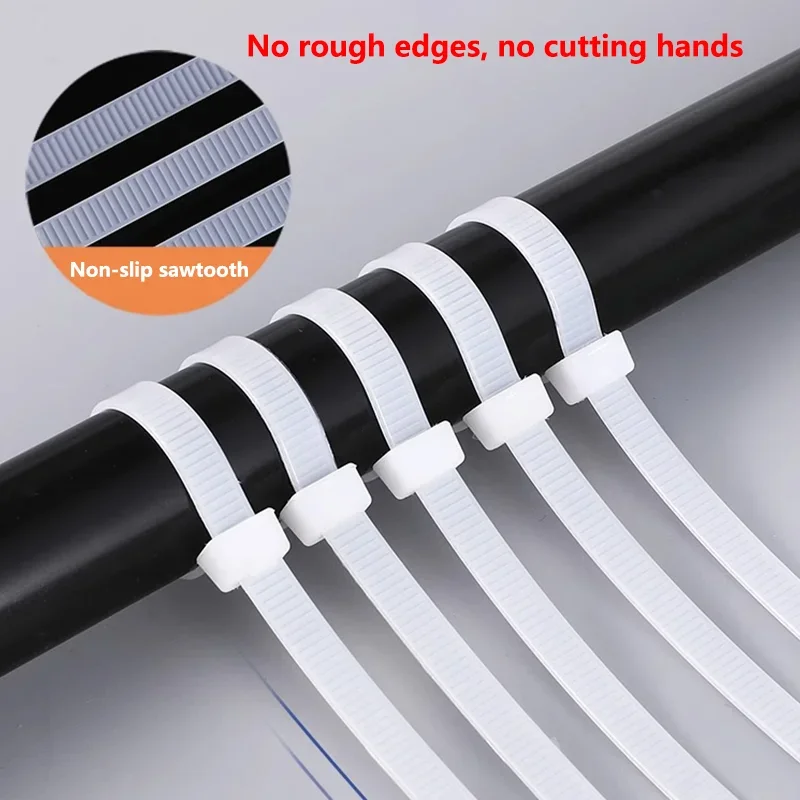 250/1000PCS 3*100 3*150 4*200 White Cable Tie Self-locking Plastic Nylon Tie Fastening Ring Zip Wraps Strap Nylon Cable Tie Set