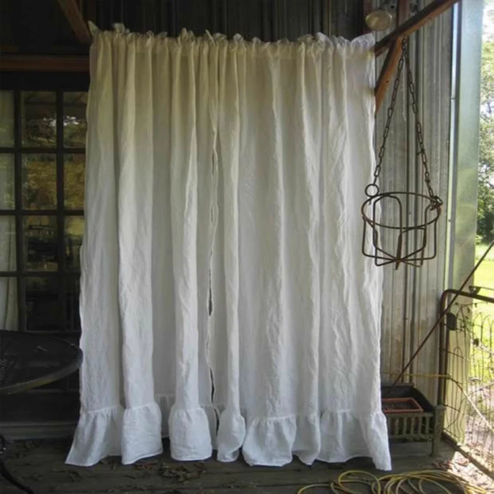 50% Blackout 1 Piece White Ruffle Curtain Modern Bedroom Living Room Tulle Curtains 100% Linen For Window Curtain Drapes