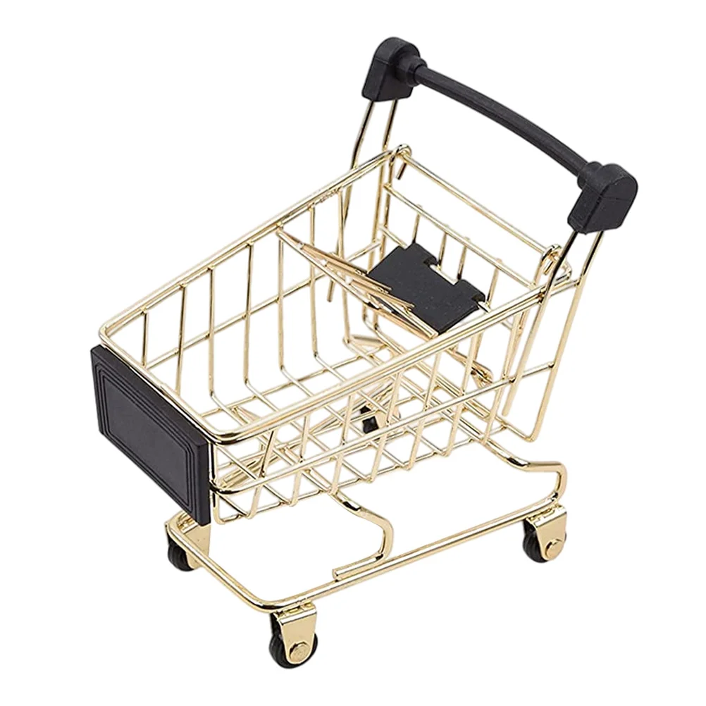 Cart Storage Basket Home Office Decoration Trolley Ornaments Truck Simulation Toy Photo Props Plastic Golden