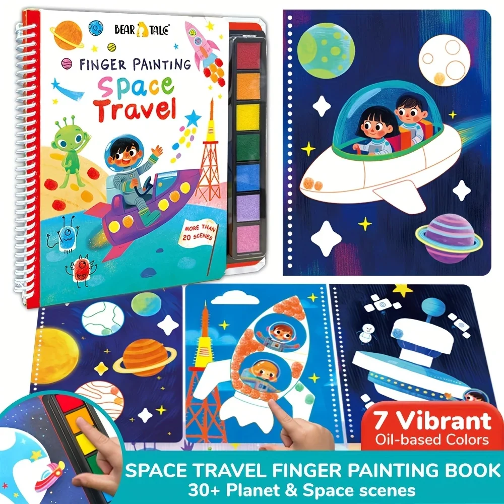 

Набор красок для пальцев, интерактивная книга с отпечатками пальцев, космическая ракета, монстры, раскраска, дорожные игрушки, сделай сам, моющаяся художественная живопись, подарок для детей