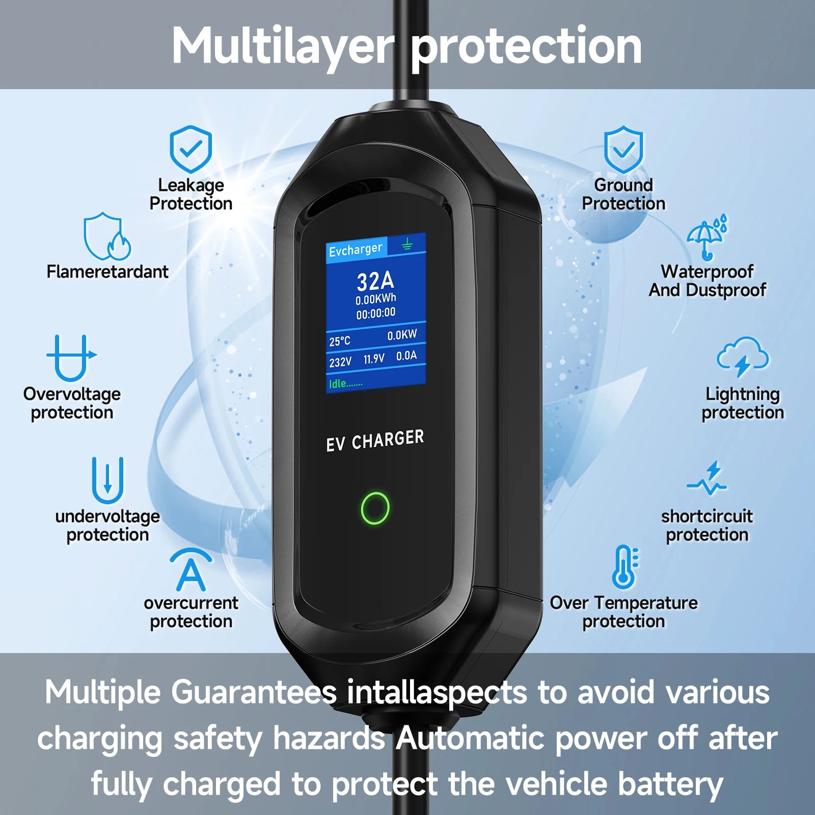 AFYEEV 32A 7,2KW Tragbares EV-Ladegerät Typ2 IEC62196-2 Elektrofahrzeug-Ladegerät EVSE-Ladekabel Wi-Fi Bluetooth APP-Steuerung – Detail 6
