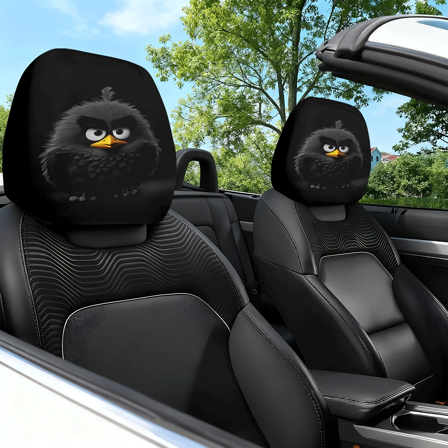 2pcs Car Headrest Covers, Blackbird with Glaring Eyes Themed Print Pattern Car Seat Headrest and Neck Pillow Covers - Anti-Sli