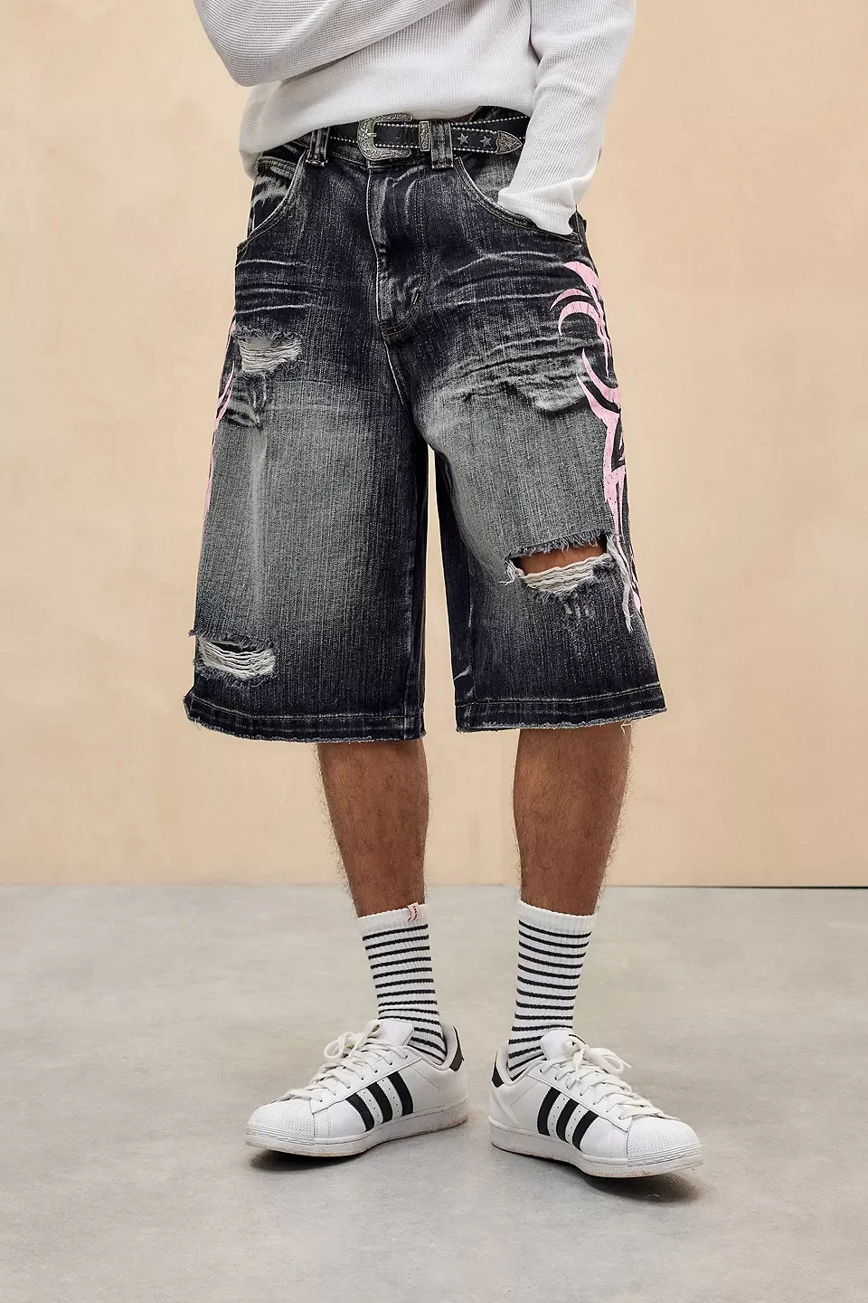 GELITAYIN American Retro Gothic Women Denim Shorts Pattern Embroidery Loose Unisex Shorts Y2K Printing Korean Casual Fashion Cou