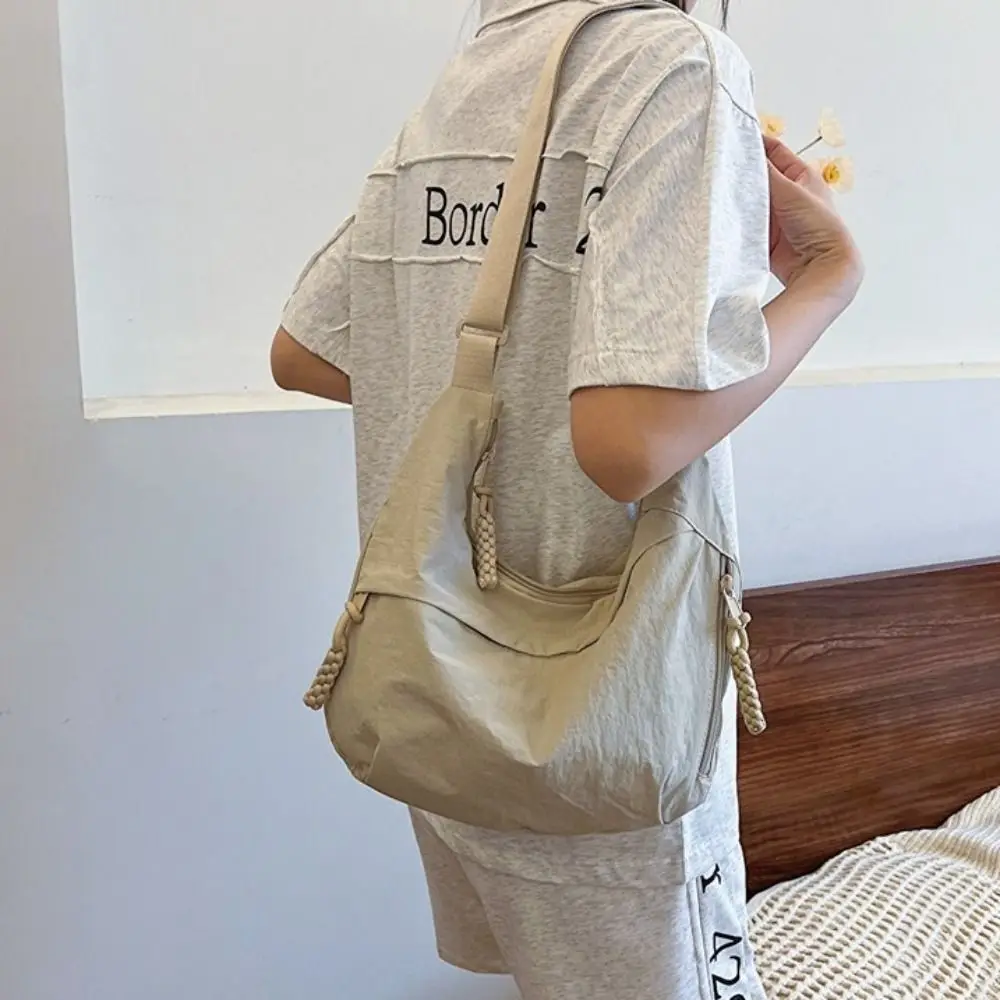 

Washed Large Capacity Women Shoulder Bag Nylon Casual Dumpling Bag Solid Color Korea Crossbody Tote Sports