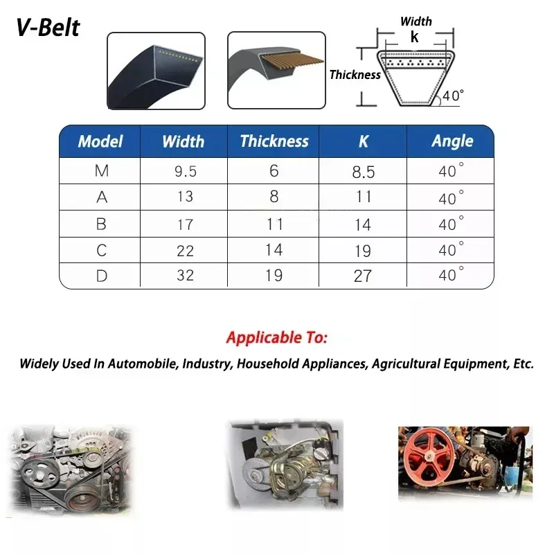 1pcs M Section V Belt Sizes M-16 to M-57 Imperial 9.5mm x 6mm Rubber V Belt Drive Conveyor Belts Power Transmission Strap