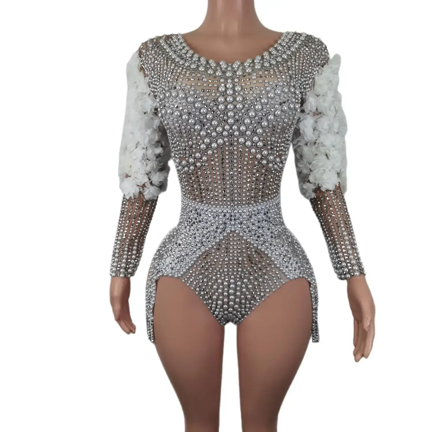 

High-quality Sexy Rhinestone Short Jumpsuit Slim One Piece Women Birthday Festival Outfit Diamond Spandex Bodysuit Dance Leotard