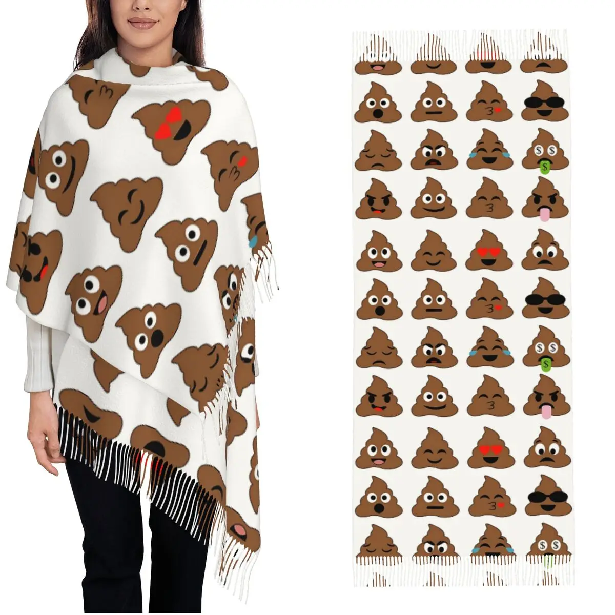 

Забавный шарф с выражением какашек и длинной кисточкой, уличная шаль, женские большие шарфы на заказ, зимний повседневный платок