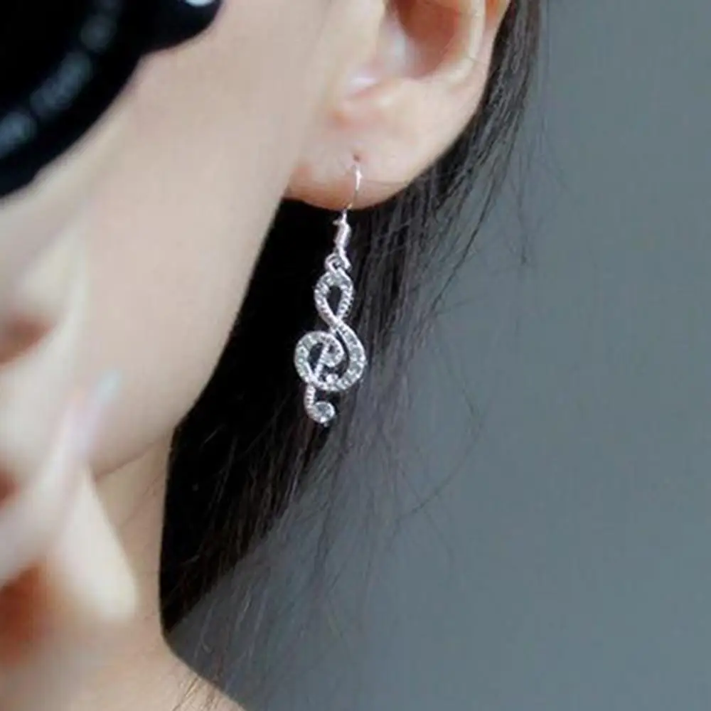 Fashion Women Dangle Earrings Rhinestone Inlaid Treble Music Note Charm Dangle Hook Earring for Women Girl Fashion Jewelry